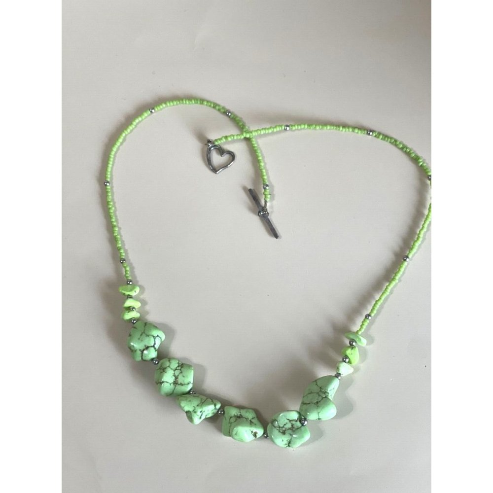 Hand Crafted Artisan Natural Gespeite Stone Nugget Beaded Necklace 22" - Picture 5 of 7